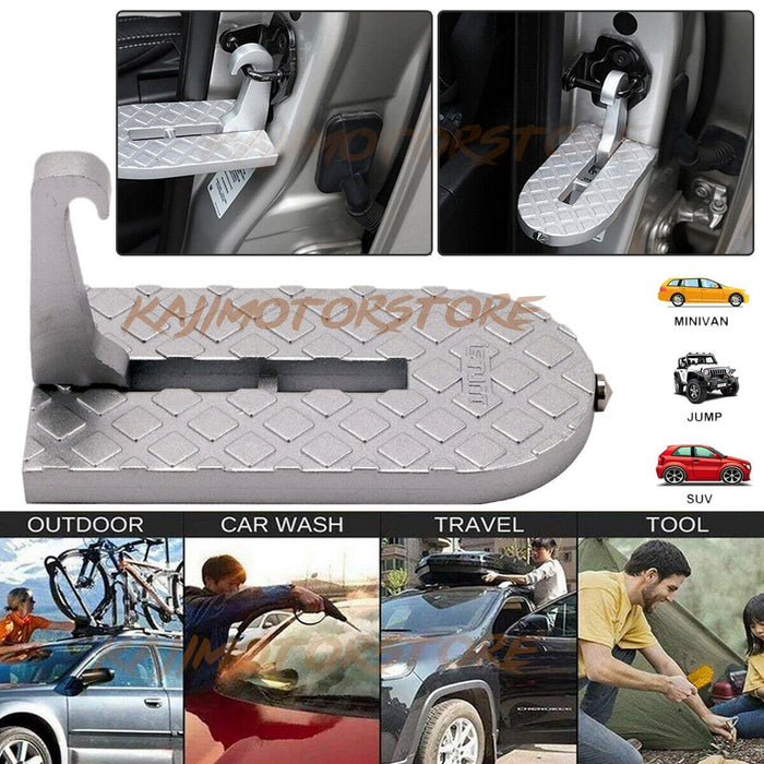 Folding Car Door Step Latch Hook Mini Foot Peg Pedal Ladder Silver For Truck SUV